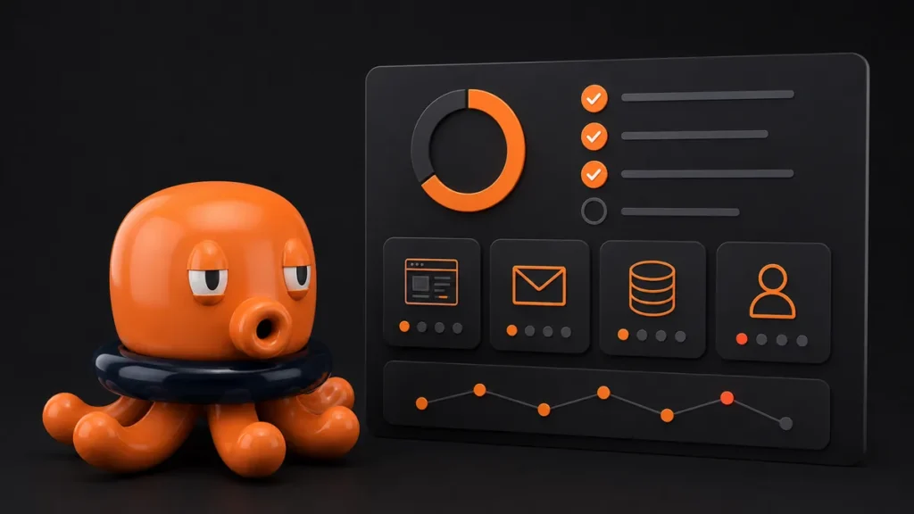Polipetto MeKraken con dashboard audit digitale minimal