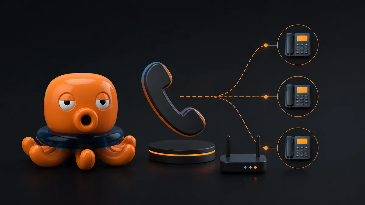 Polipetto MeKraken con icone telefono VoIP minimal per azienda