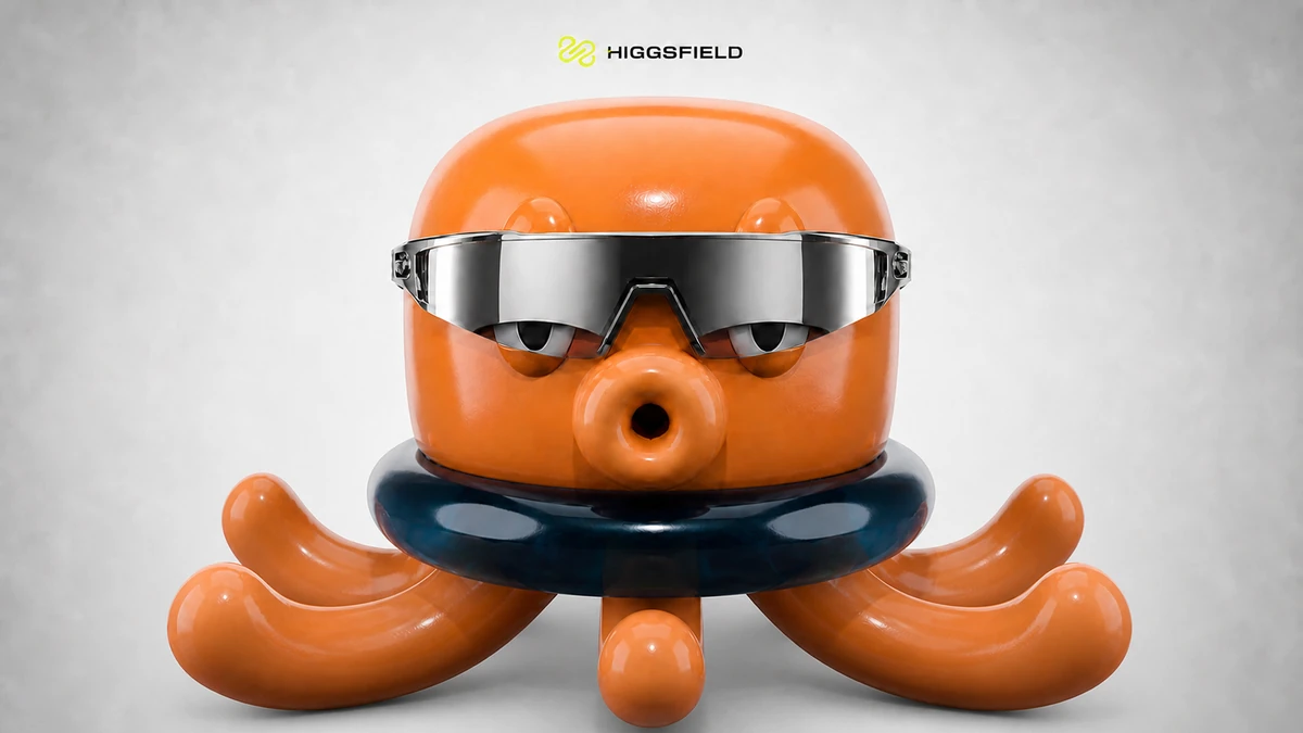 Mascotte polipo MeKraken con visore futuristico per la prova gratuita Higgsfield